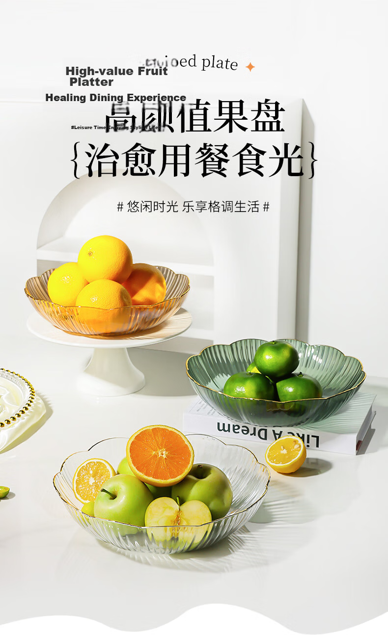 CAIZHI Fruit Plate, Simple Home Dried Fruit Tray, Living Room Snack Dish, Nut And Candy Storage Plate with Lace Edge, Transparent CZ6638 2