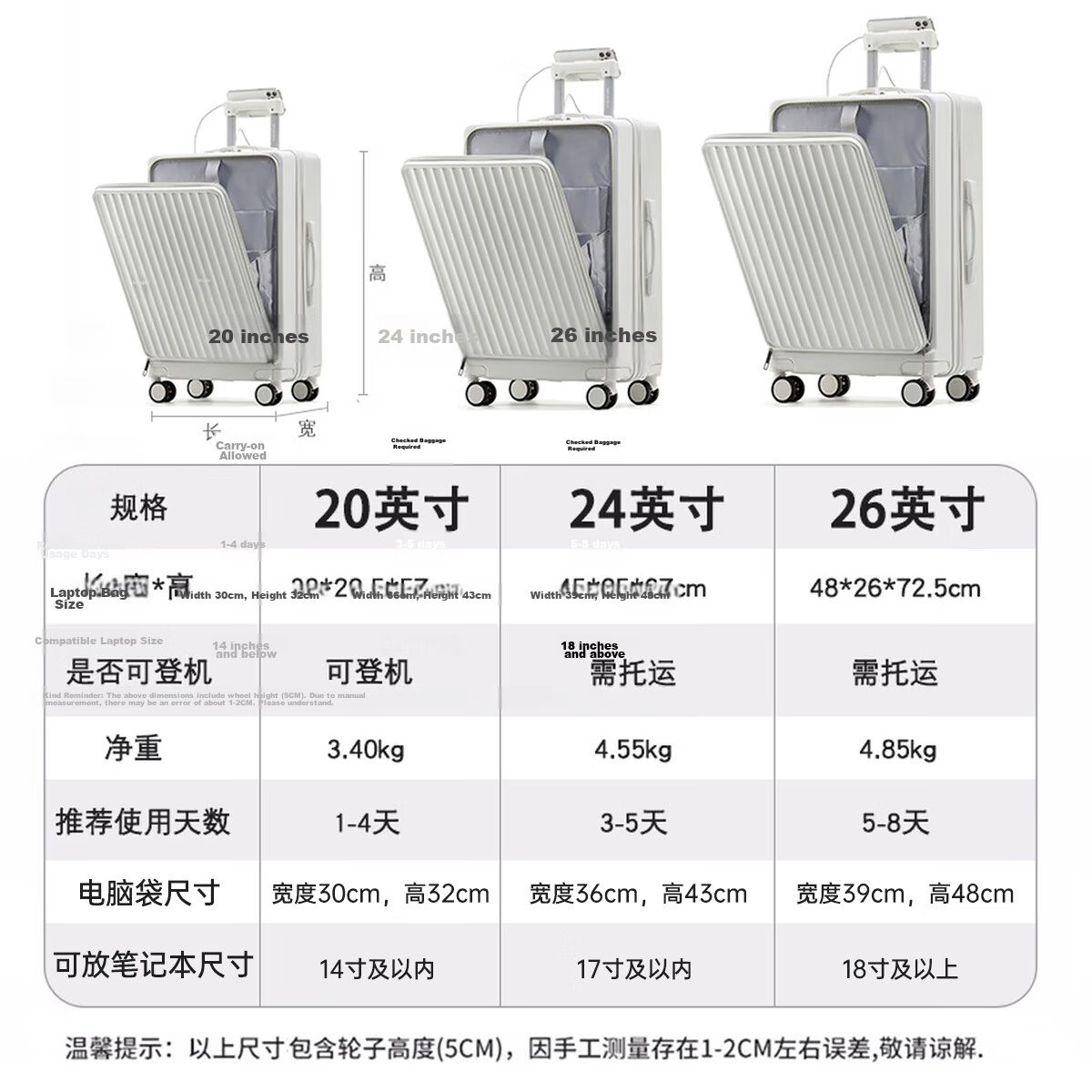 Huahuagongzi Front-Opening Multifunctional Trolley Suitcase for Women And Men, Business Travel Password Lock Luggage, 24-Inch Silver 7