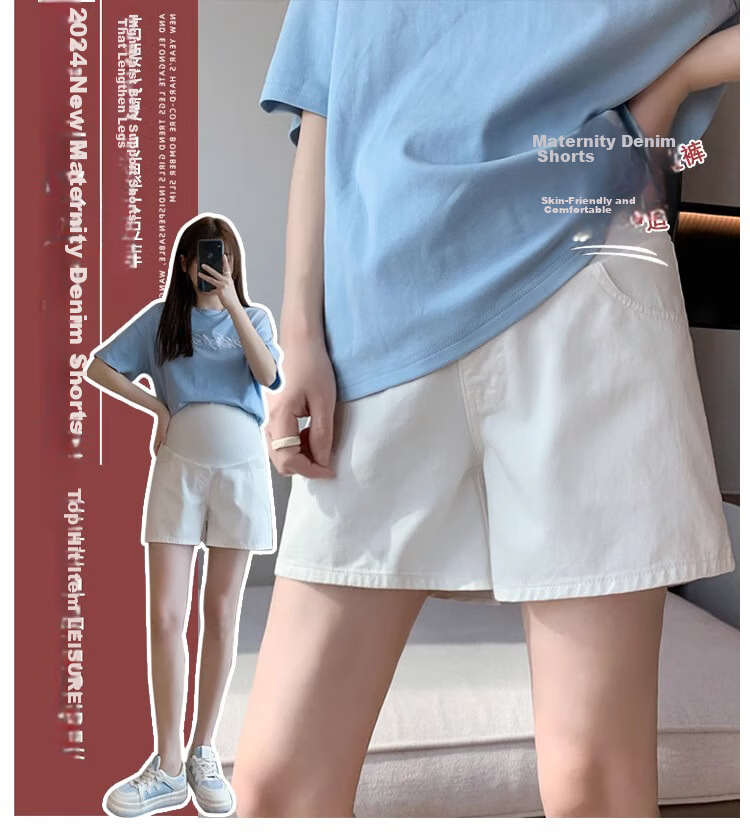 JOYNCLEON Maternity Shorts Summer Thin Cotton Denim Leggings Safety Pants Maternity Wear Off-White L Jyk176505 2