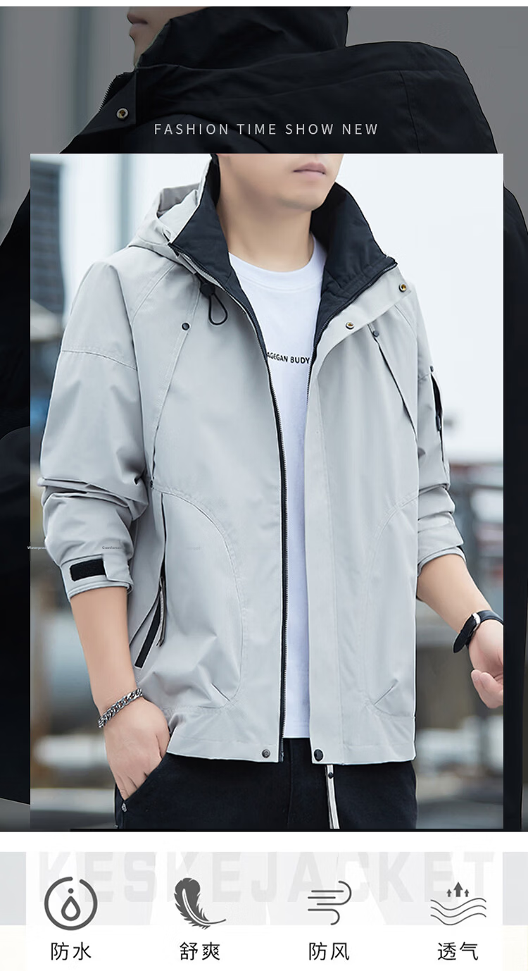 TUCANO Men's Outdoor Mountaineering Windproof Waterproof Casual Jacket Fashion Hooded Coat Black 3XL 4