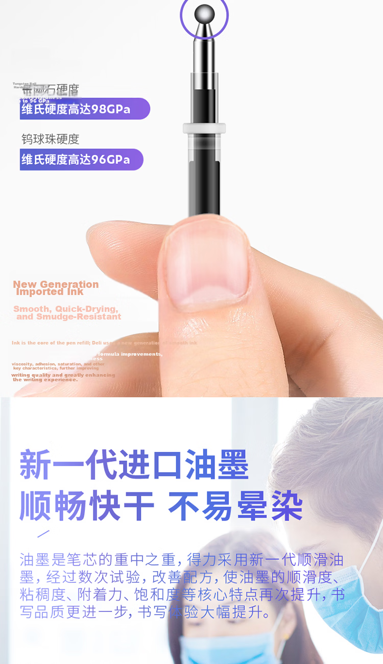 Deli Retractable Gel Pen Refills, 0.5mm Bullet Tip, Compatible with 6600/33109/Q7, Black, 20 Pieces/box, S790 Gaokao Exam 5
