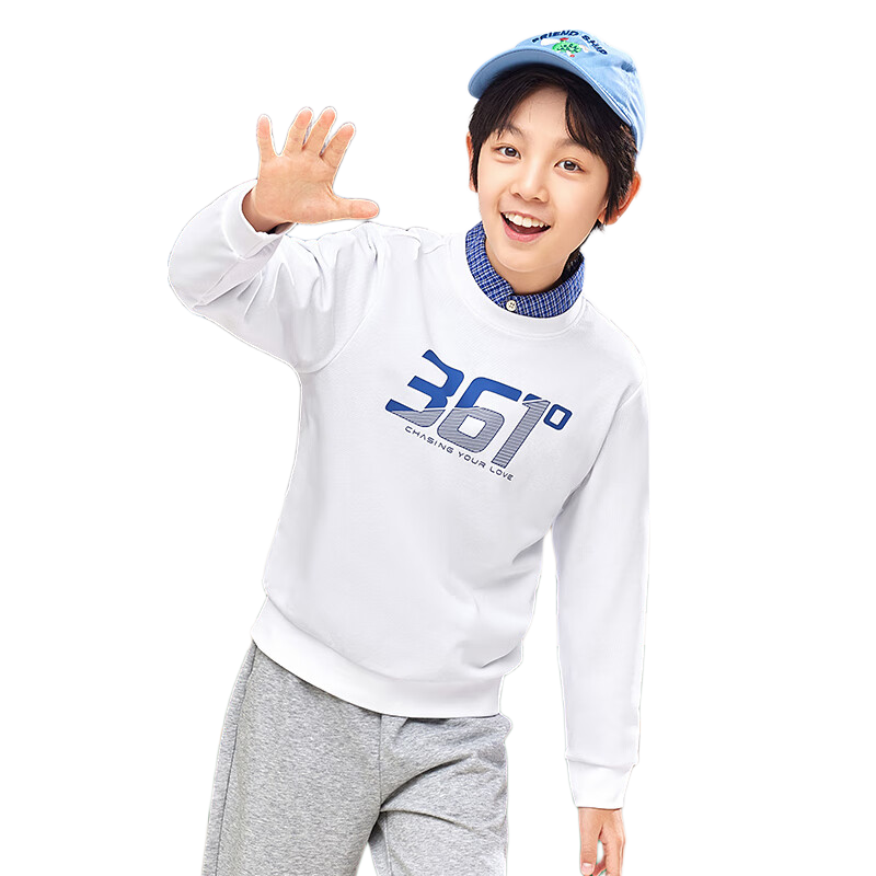 361° Kids Sweatshirt 2026 Spring Unisex School Casual Loose Fit Sports Crewneck Sweatshirt White 175