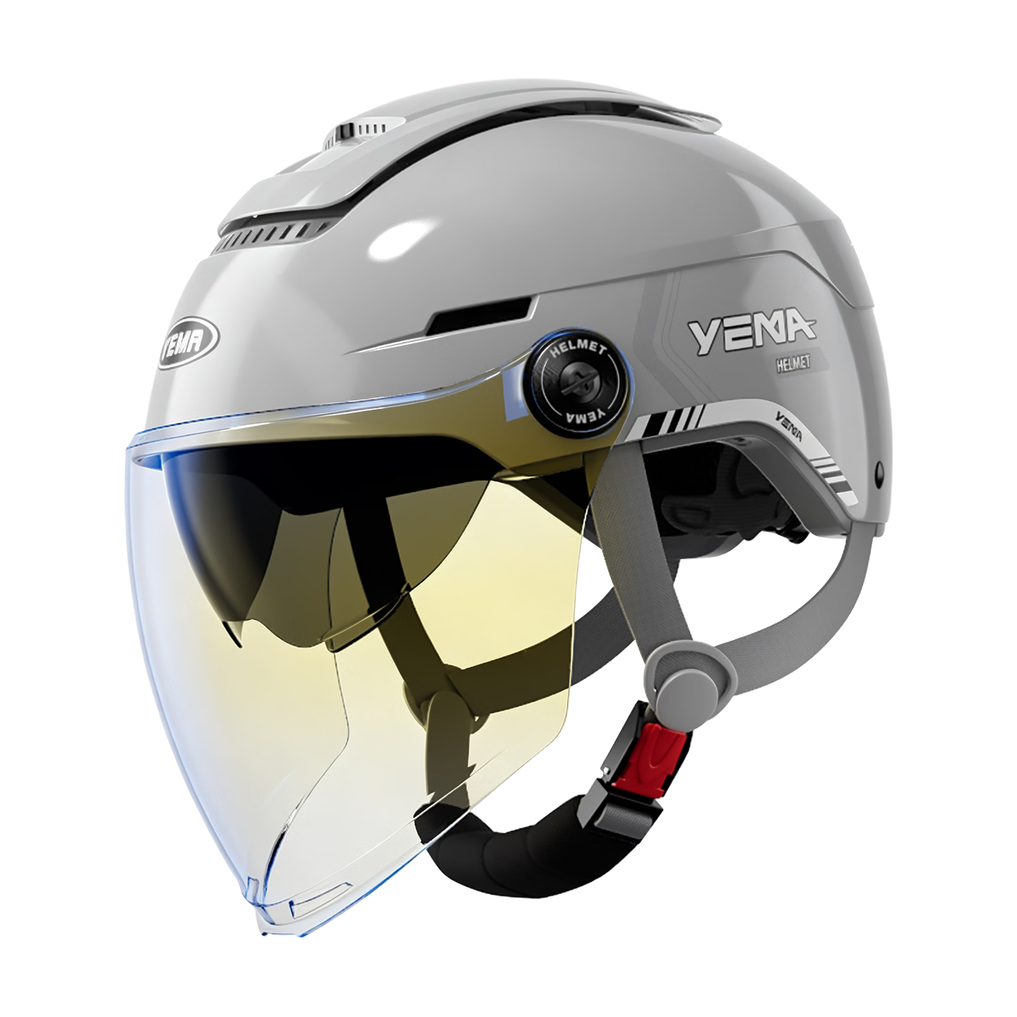 YEMA 3C Certified Electric Motorcycle Helmet Unisex Half Helmet Summer Sun Protection Dual Visor Zero-Pressure Skylight Four-Season Universal Electric Bike Safety Helmet 370S Cool Gray with Aurora Lon