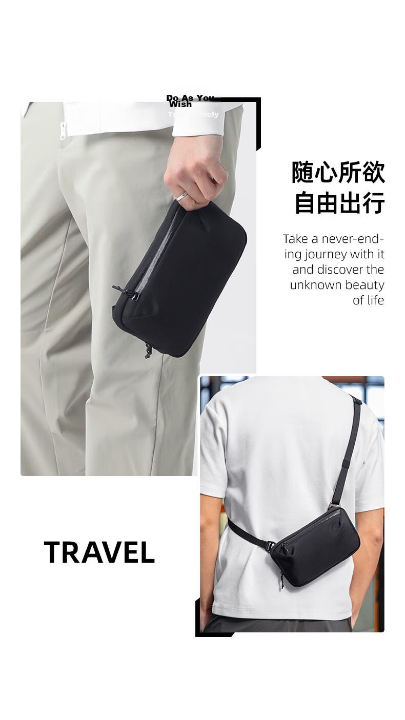 MARK RYDEN Men's Crossbody Bag Portable Small Commuter Travel Shoulder Bag Detachable Compact Storage MR262 Classic Black 10