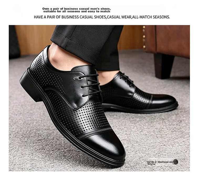 EGCHI Men's Leather Shoes, Business Formal Dress Shoes, British Style Commuter Footwear, 1618 Black (All-Season Style), Size 41 25