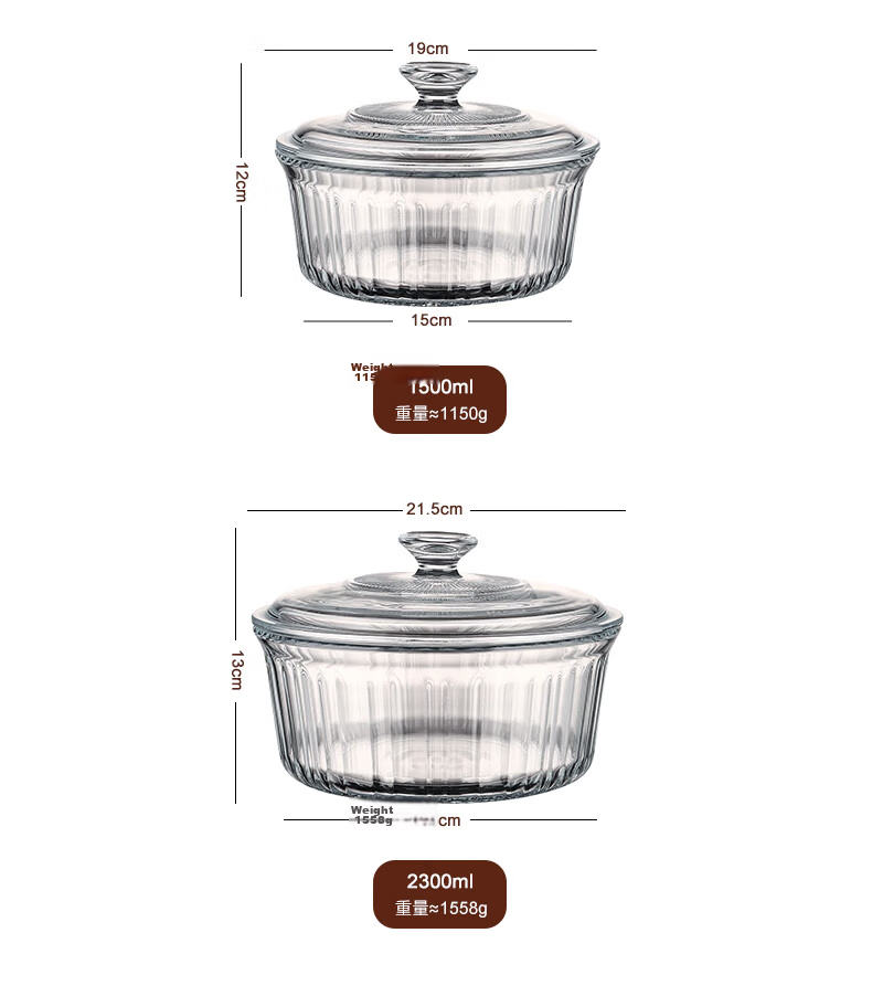 CRISTALGLASS Transparent Glass Bowl Microwave Safe with Lid Soup Bowl Noodle Bowl Fruit Salad Bowl High Temperature Resistant Large Capacity 1500ml 14