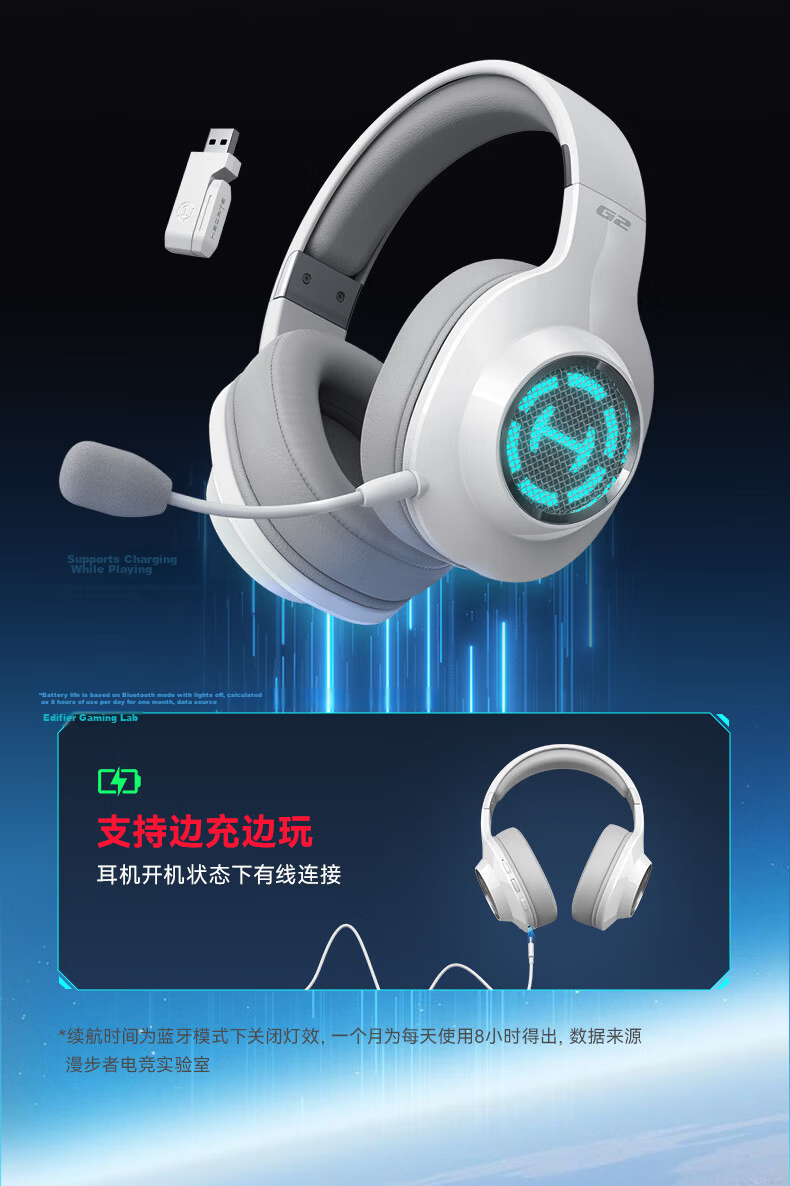 EDIFIER HECATE G2 Wireless Edition, 2.4G Wired Bluetooth Quad-Mode Headphones, Gaming Computer Wireless Dedicated Triangular FPS PUBG Valorant, White 17