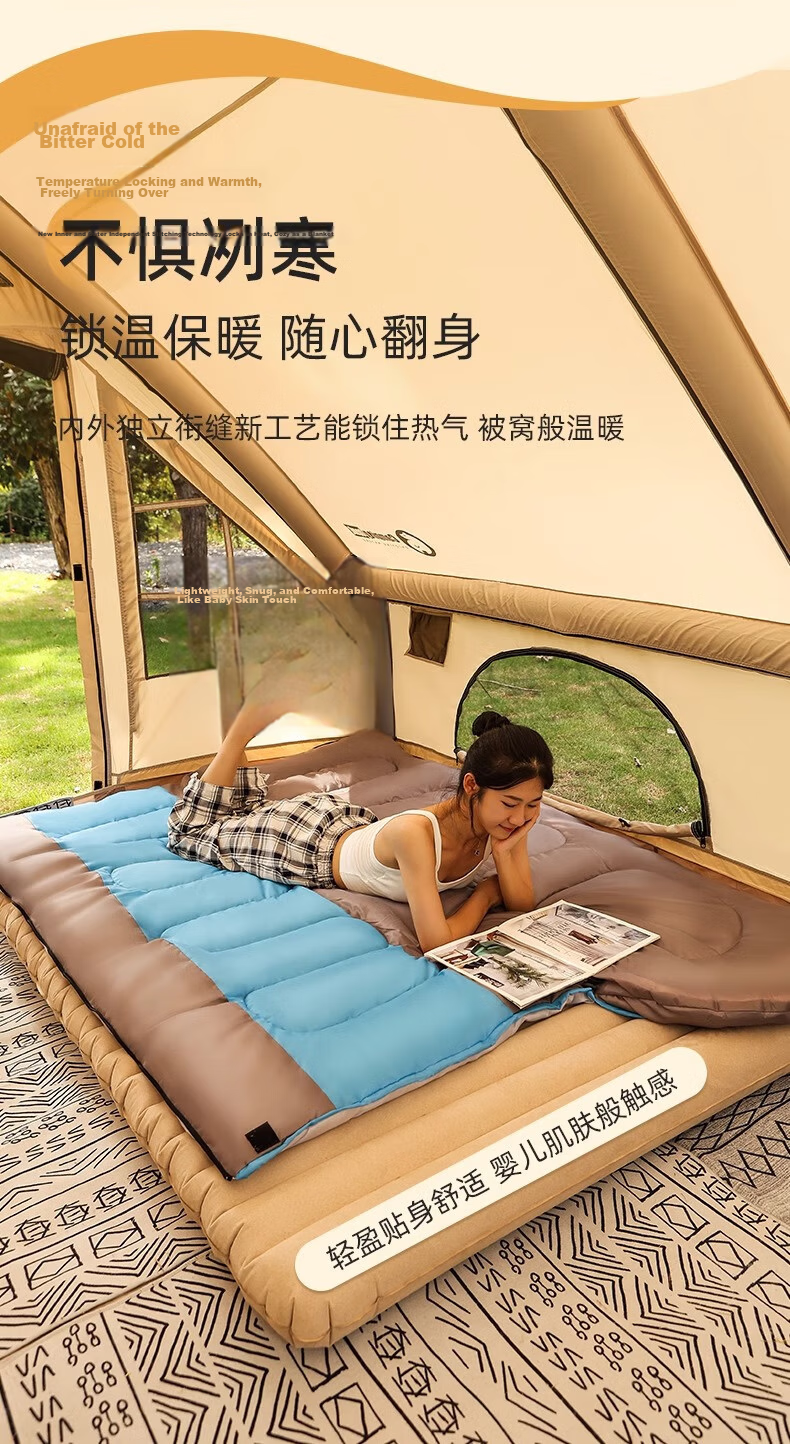 BeiJiLang Adult Outdoor Travel Winter And Four-Season Warm Camping Double-Person Dirt-Proof Hollow Cotton Sleeping Bag, 1.35KG, Army Gree 3