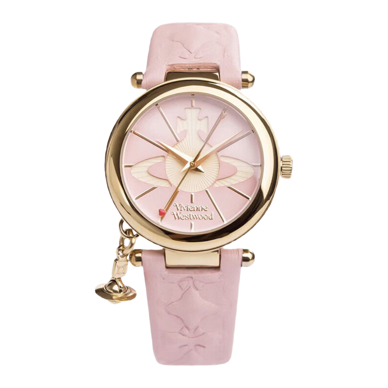 Vivienne Westwood Women's Leather Strap Watch for Students, Birthday Gift for Girlfriend, Valentine's Day Present VV006PKPK