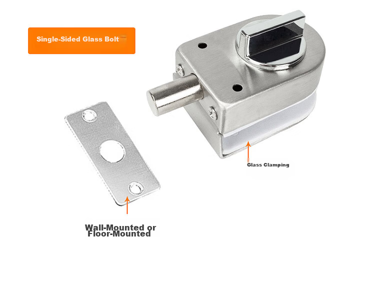 Auburn Bolt No-Drill Glass Door Bolt Lock Hotel Bathroom Single Door Floor Lock Toilet Floor Bolt 822 Silver 8