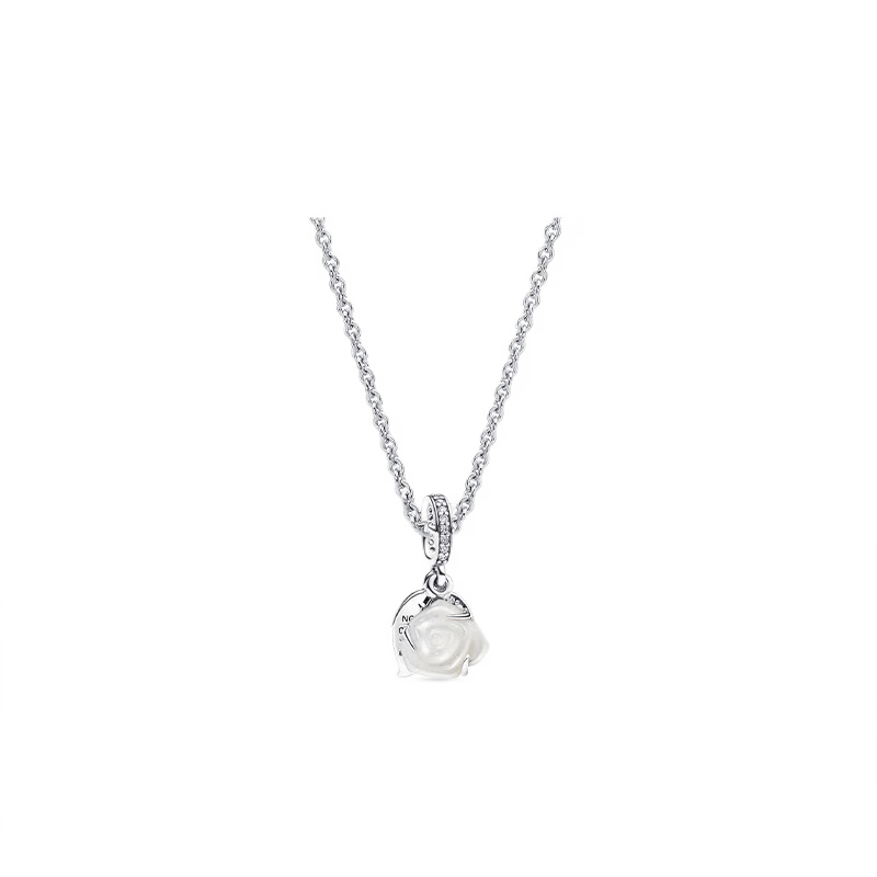 PANDORA White Rose Necklace Set Imitation Shell 3D Luxury Elegant Birthday Gift for Girlfriend