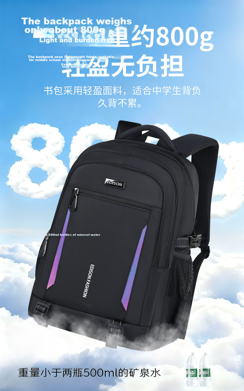 Edison Inventor High School Student Large Capacity Middle School University Lightweight Ergonomic Backpack Travel Laptop Bag W59-1 10
