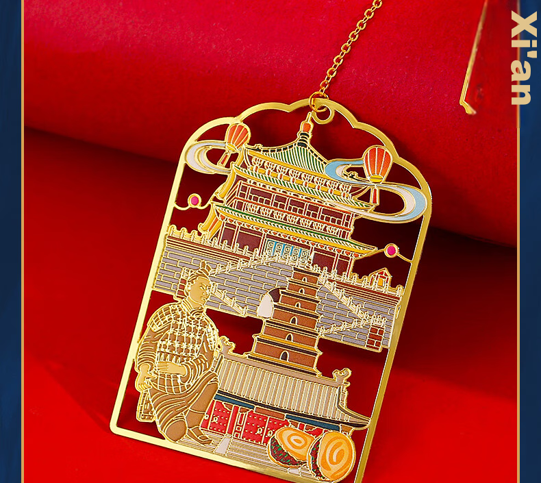 Xiaodiaojian Beijing Xi'an Travel Landmark Souvenir Metal Bookmark Stationery Forbidden City Museum Cultural Creative Bell Tower Drum Tower Chinese Style Teacher's Day Gift for Teachers and Students B 11