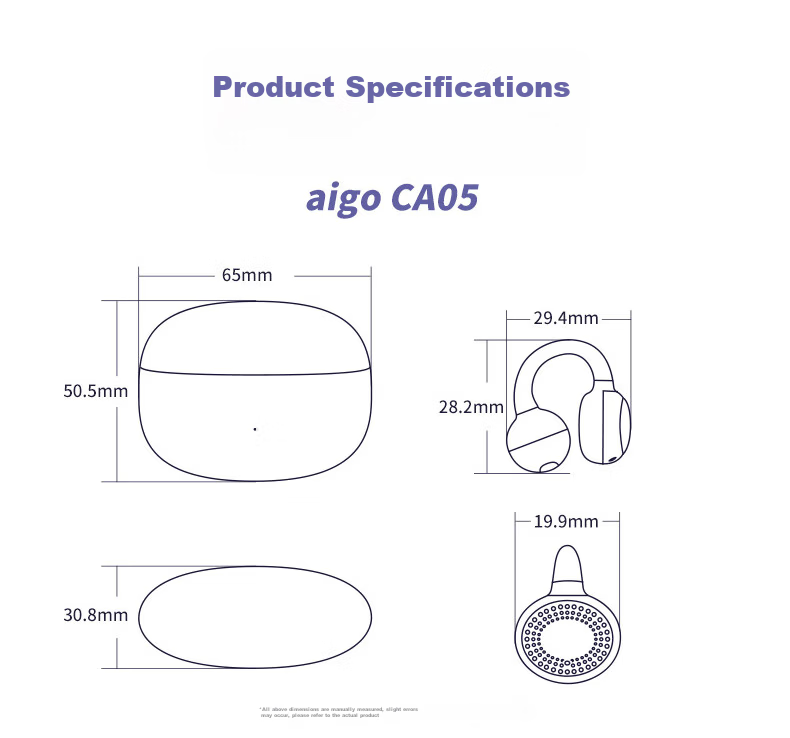 Aigo Bluetooth Bone Conduction Ear Clip Open Berlin Sound True Wireless Non-In-Ear Sports Running Noise Cancelling Kids Top 10 CA05 Starry Gray 18