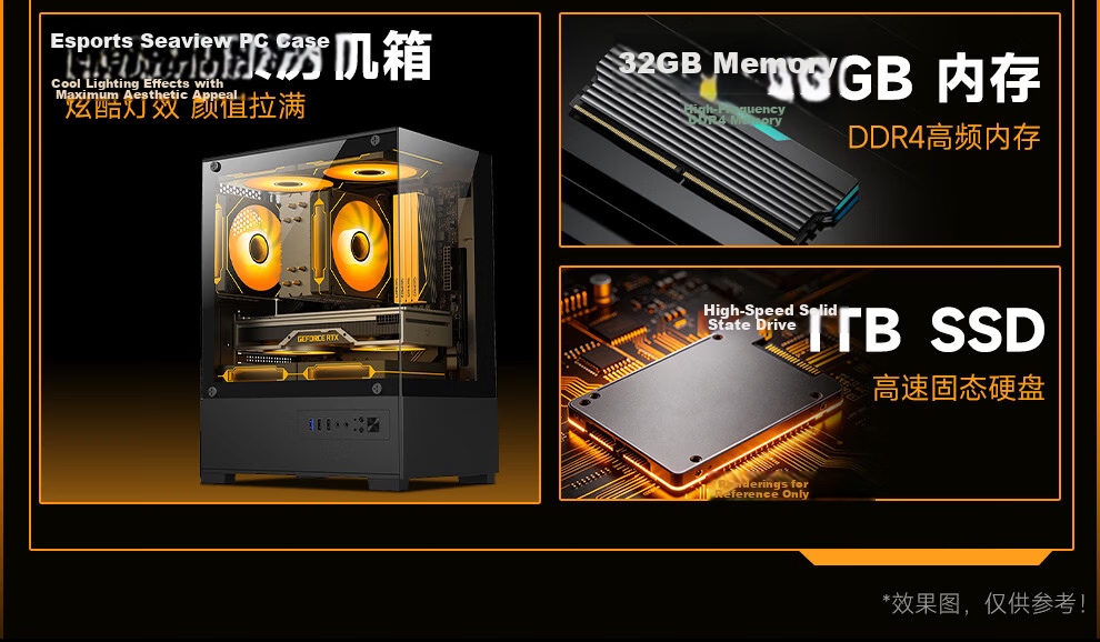 HEXIEHAO 14th Gen Core I7-14650HX, RTX5060Ti Dedicated Graphics Card, 32GB RAM, 1TB Storage, Gaming, Live Streaming, Design, Home Office Desktop Computer, Complete System 4
