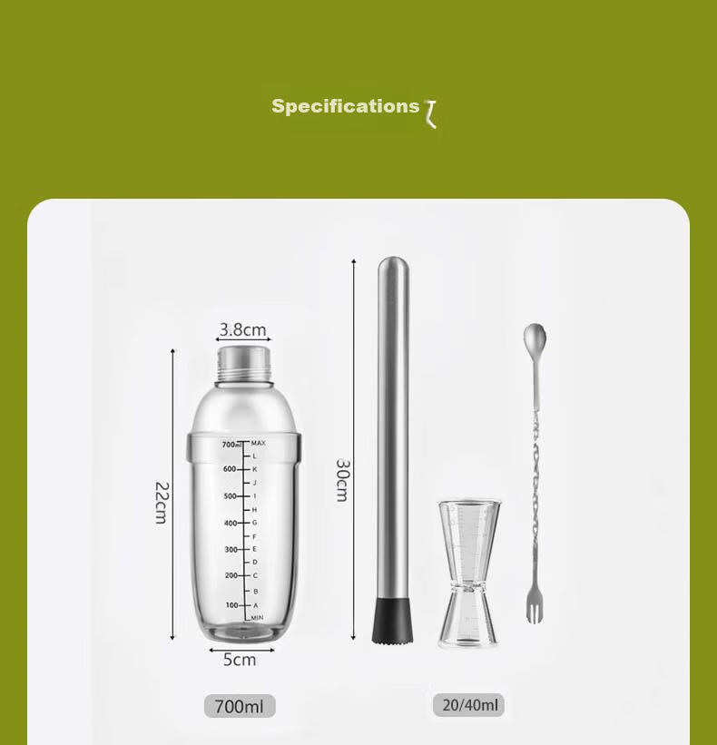 CLITON Cocktail Shaker Set, Hand-Shaken Lemon Tea And Milk Tea Tools, Bar Mixer Set with Ice Crusher Hammer, Muddler, Shaker Bottle 14