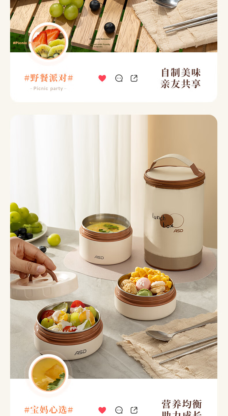 ASD Lunch Box Bento Box Microwaveable Portable Meal Box 4-Piece Set RWS04H10WG 11