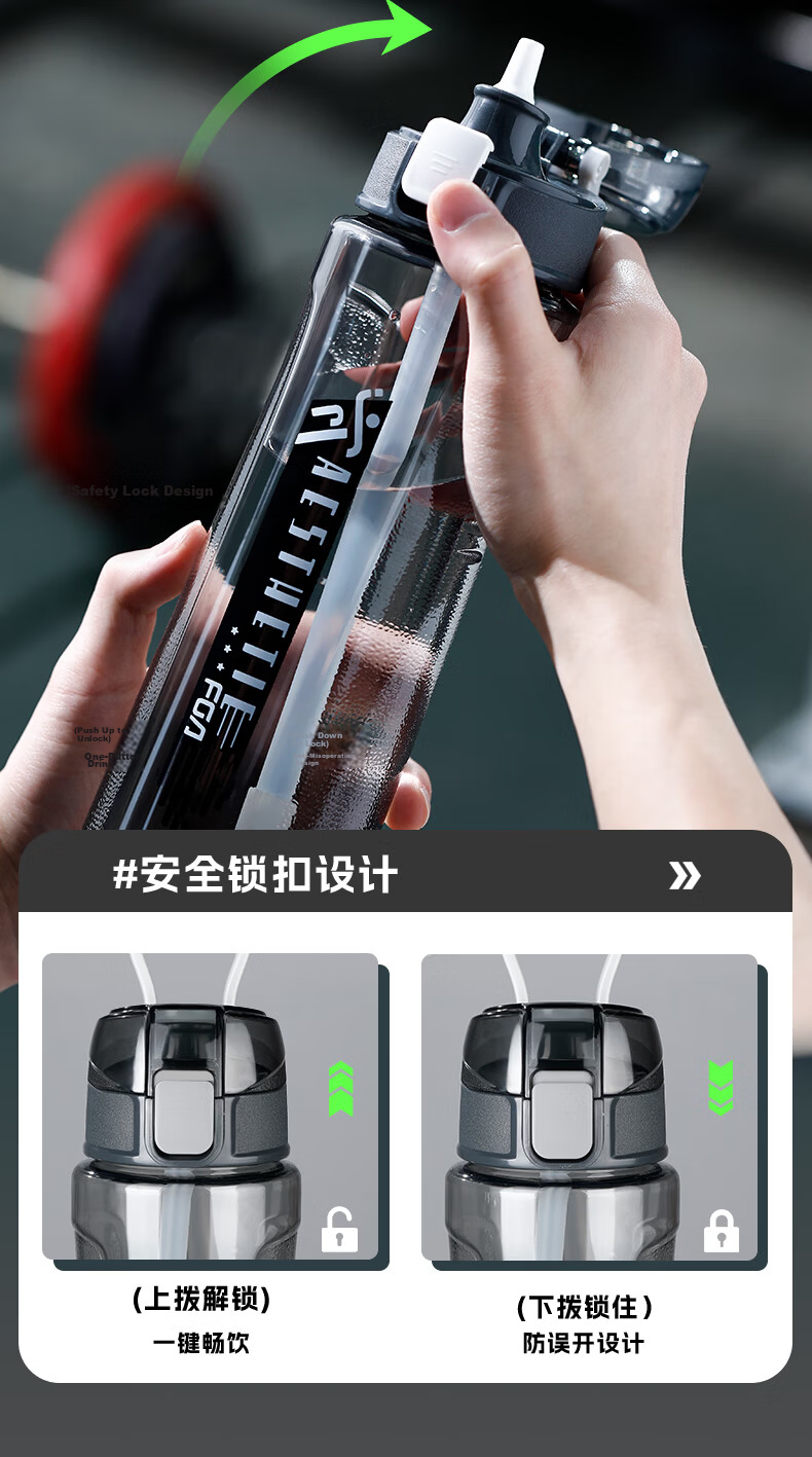 FGA Fuguang Plastic Water Bottle Student Large Capacity Tritan Straw Cup Sports Water Bottle 1L for Men and Women 8