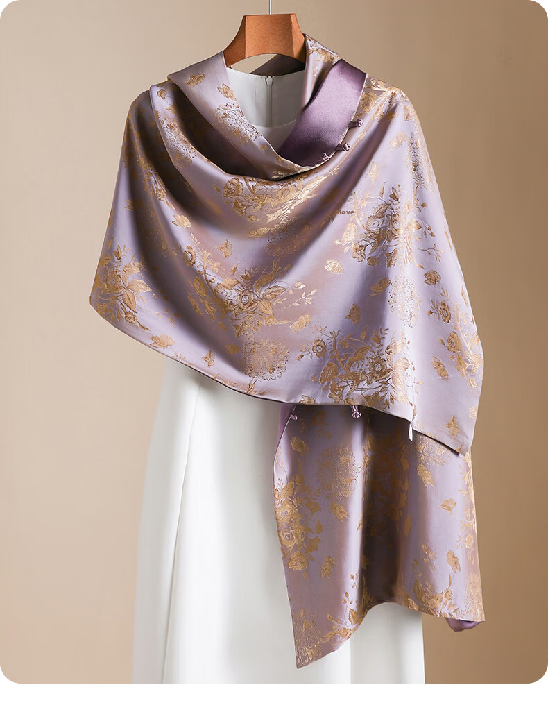 Hangsilk Double-Sided Satin Jacquard Silk Scarf Women's Mandarin Button Shawl Premium Birthday Gift for Mom and Elders Teacher's Day Present 28