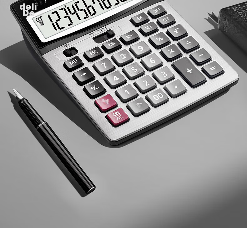 Deli Metal Panel Desktop Calculator, Dual Power Supply, Slim And Lightweight Body, Modern Office Style, 12-Digit Large Screen Display, TE309 Dark Gray 2