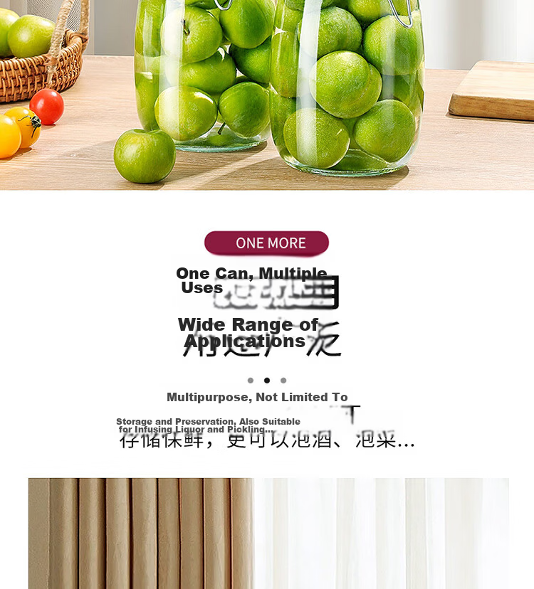 Baijie Glass Sealed Jars 3-Pack 1000ml Storage Jars Household Glass Bottles for Wine, Pickles, and Preserving Garlic 9