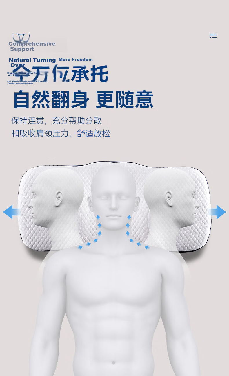Aiwei Cervical Memory Foam Pillow for Neck, Sleep Special Cervical Massager Pillow Core, Single Pack, Luxury Blue 9