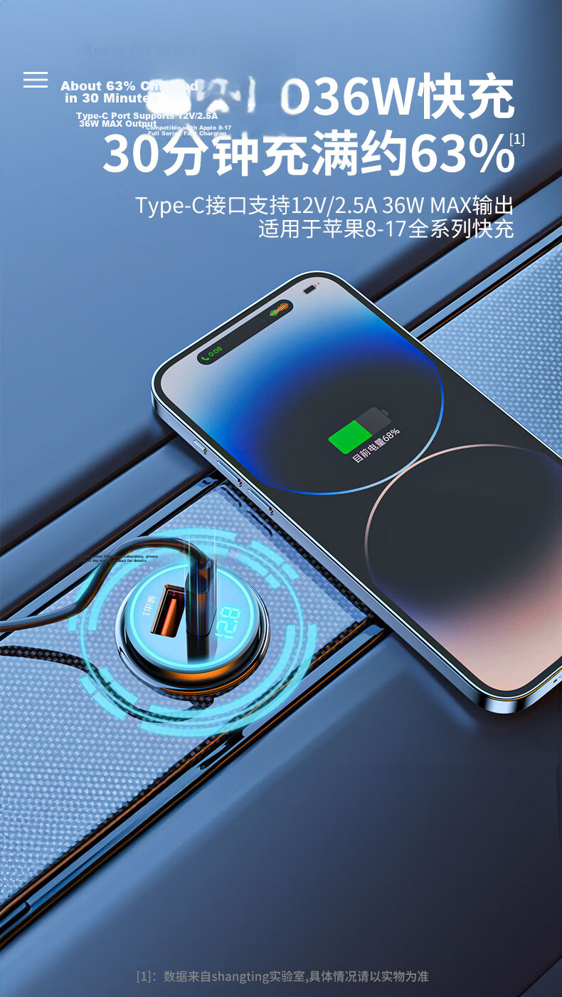 PHILIPS Car Charger Super Fast Charging 3-in-1 Cigarette Lighter Adapter Compatible with iPhone 15/16/17 Laptop Tablet Multi-Port Charging Head New Model 4325 5