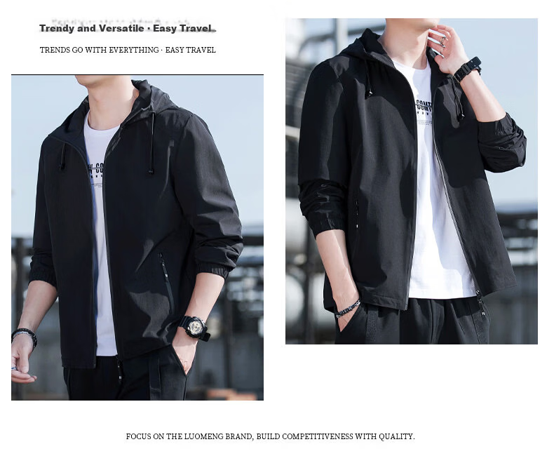 TUCANO Men's Spring Autumn Trendy Loose Hooded Simple Versatile Windproof Casual Jacket Outerwear 13