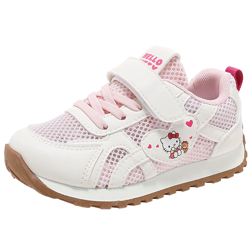 Hello Kitty Girls' Summer Running Shoes Children's Sports Shoes Breathable Mesh Pink White [Single Mesh Style] Size 34