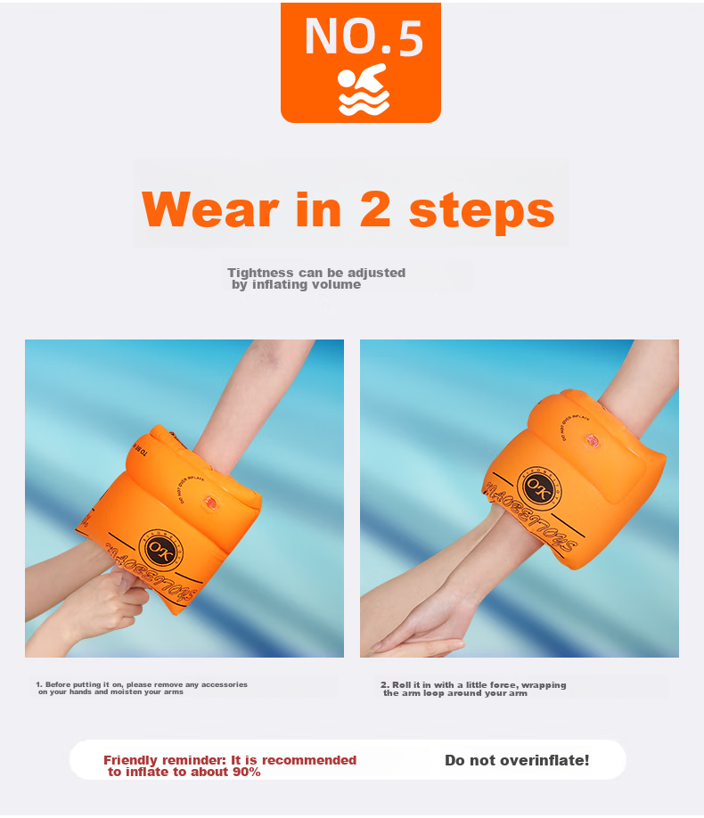 ASORAIN Adult And Children's Arm Rings, Swimming Double Air Chamber Safety Inflatable Buoyancy Float Rings, Kids Swimming Water Sleeves, Orange 9
