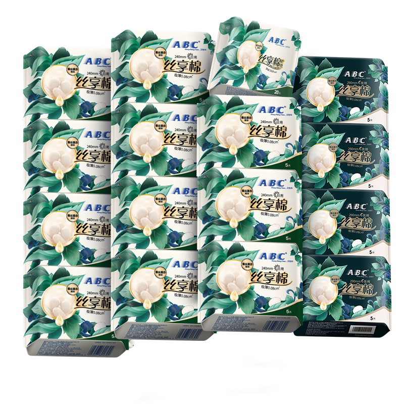 ABC Sishangmian Natural Silk Protein Essence Day And Night Sanitary Napkin Set, Sold by JD, 16 Packs, 95 Pieces