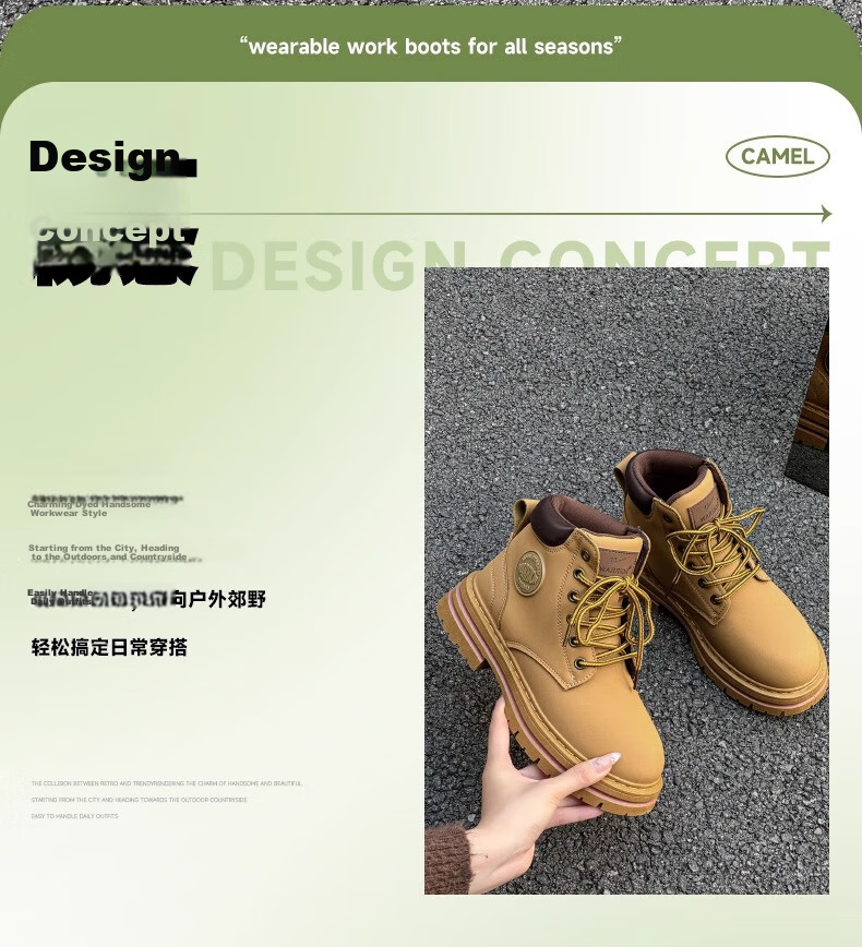 Warrior Women's Martin Boots Summer British Style Hiking Short Boots Workwear Outdoor Yellow Boots 1327 Camel Color Size 38 24