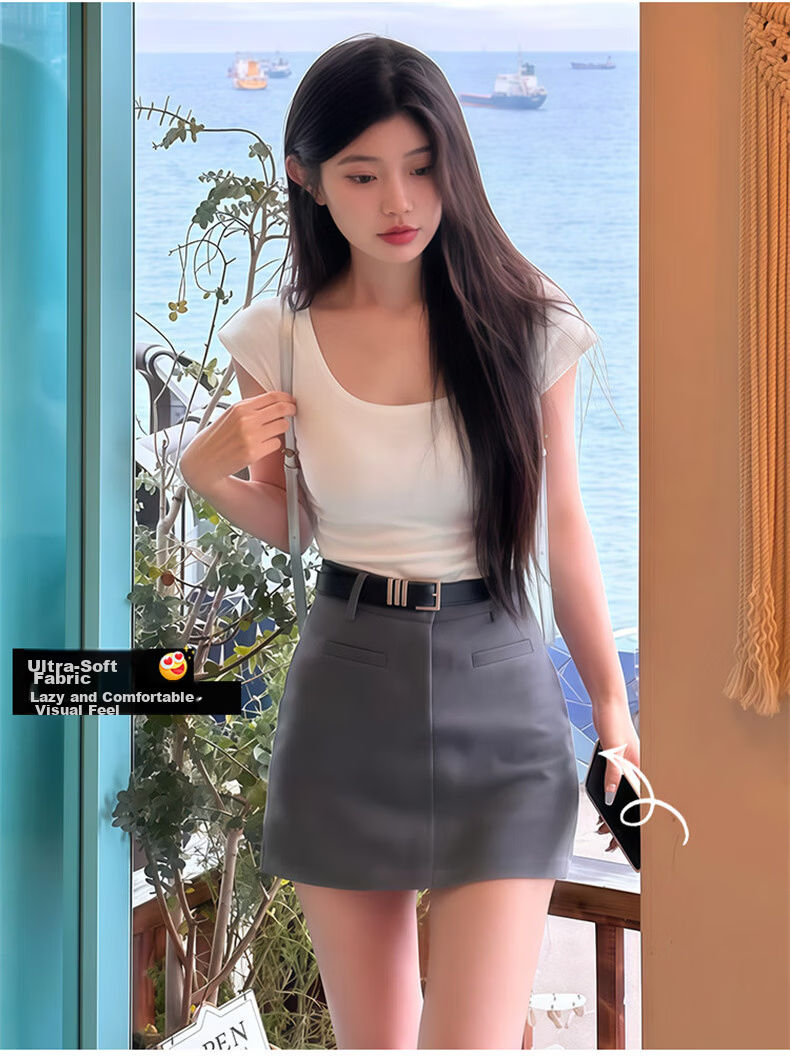 Langsha Women's Summer Suit Skirt 2026 New High-Waist Slim Fit Pencil Mini Skirt Petite Anti-Exposure A-Line Skirt 10