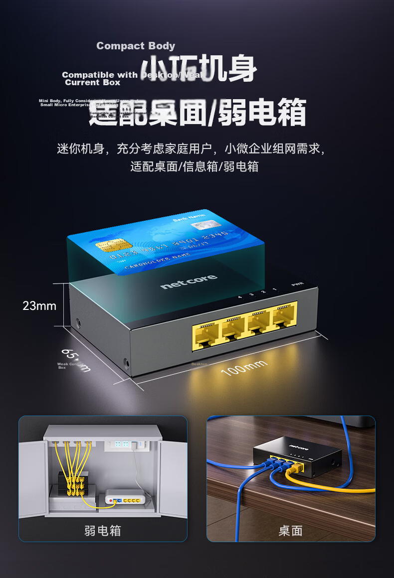 Netcore GS6, 6-Port Managed 2.5G Switch, 4 2.5G Electrical Ports + 2 10G SFP Optical Ports, Gigabit Network Splitter, Supports VLAN Link Aggregation/NAS Optical Modem 4