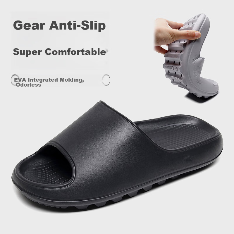 GUOLUOFEI Plus Size Cushioned EVA Slippers for Women Summer Shower Thick Sole Men's Black Size 40-41