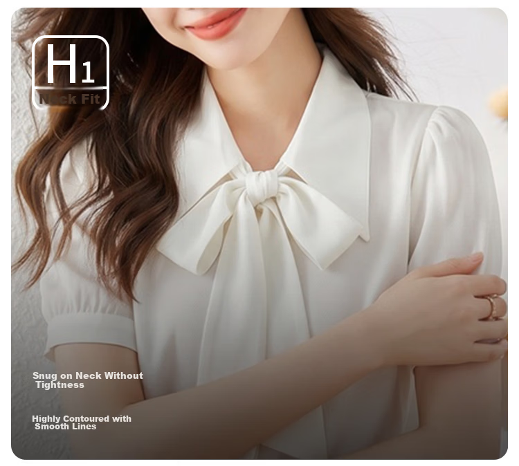 Jeanswest Women's Summer Shirt with Ribbon Tie, Formal Wear, Premium Inner Layer, Interview and Professional Commuting Top, White Short Sleeve, 2XL 5