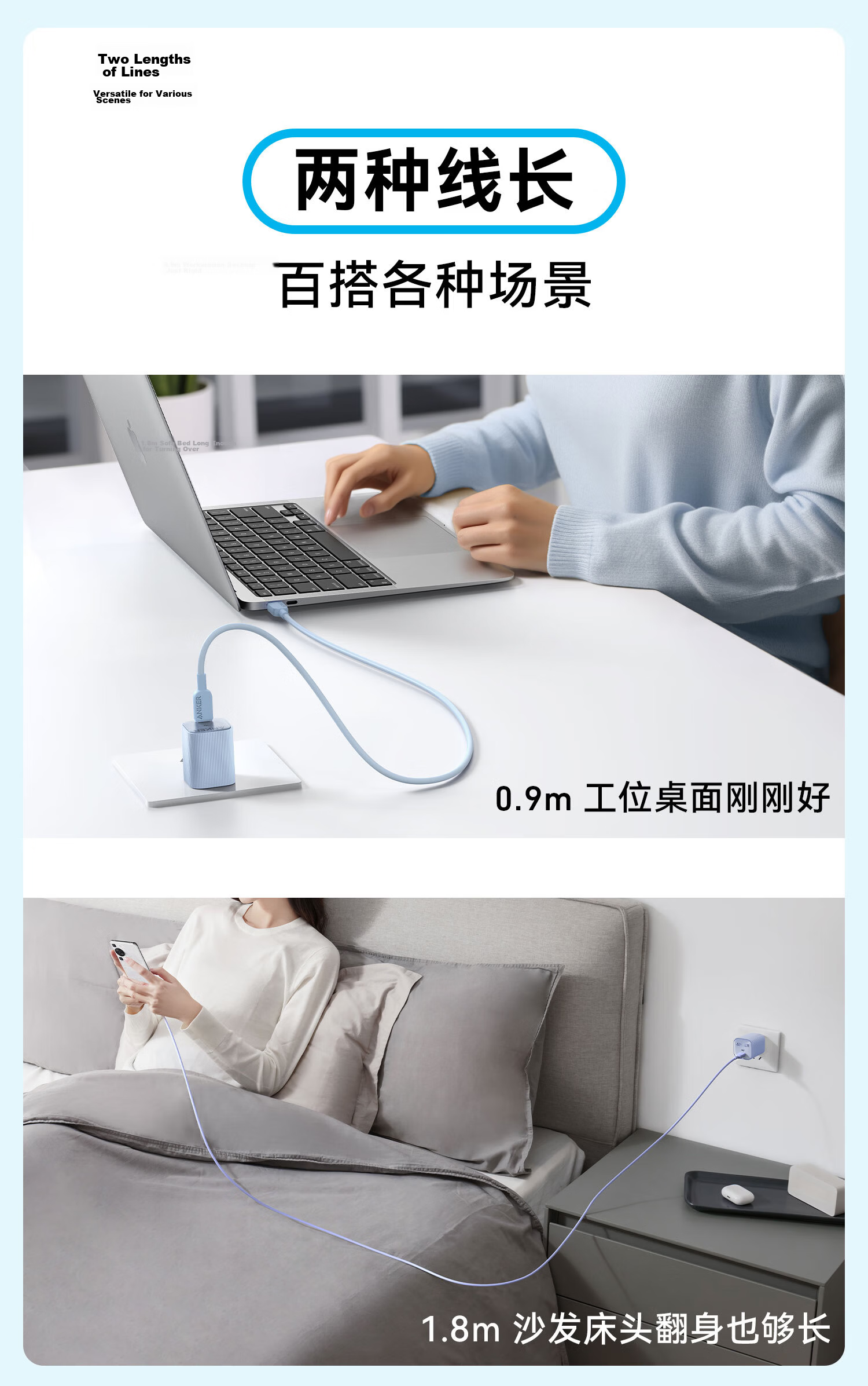 ANKE 60W Apple 18 Charger Cable, Dual-Head Type-C Compatible with IPhone 17 Pro Max 16 Phones, IPad/Mac Computers, Huawei Phones, Fast Charging Data Cable, 0.9m Purple 11