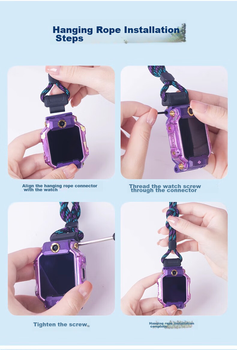 KMaxAI Hanging Rope for Small Genius Children's Phone Watch Z9/Z6S/Z7S/Q2A/Q1R/D3/Y05 Dopamine Hanging Neck Strap Watch Band Woven Single Circle Hanging Chain Blue 12
