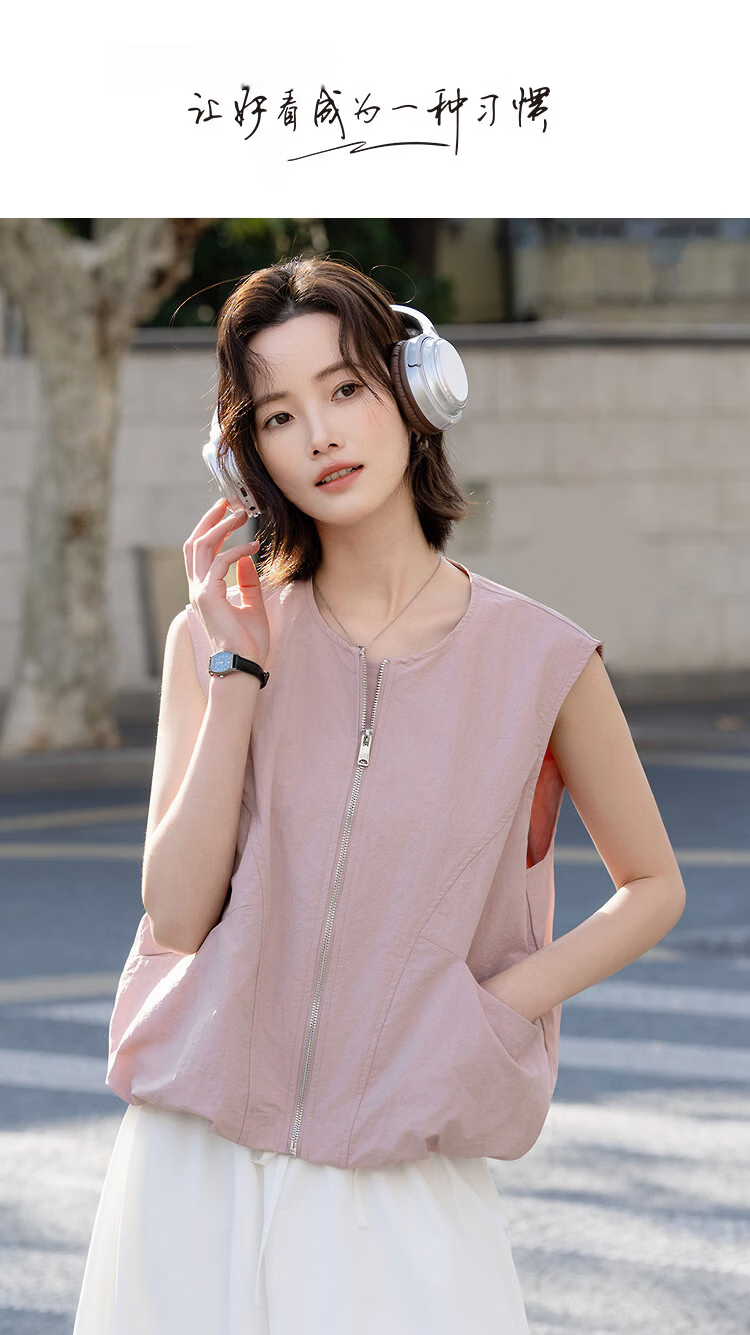 Demana [Three-Proof Black Technology] Spring Outdoor Curved Seam Sleeveless Pocket Loose Fit Petite Women's Vest Jacket 1