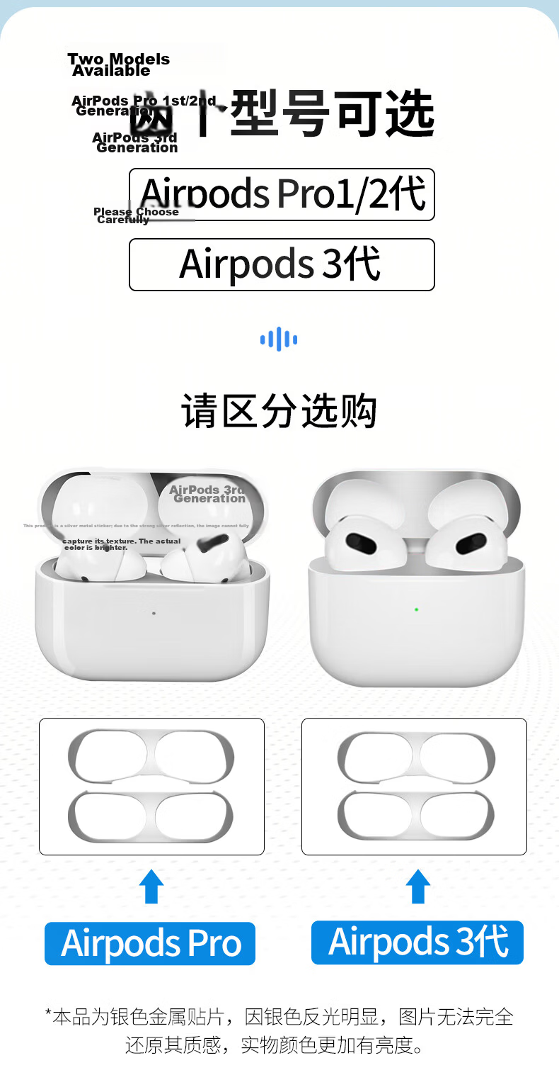 Masentek Metal Dustproof Protective Film Sticker for Apple AirPods 3rd Generation Wireless Bluetooth Charging Case Pro 1/2/4 Cleaning Accessories 2