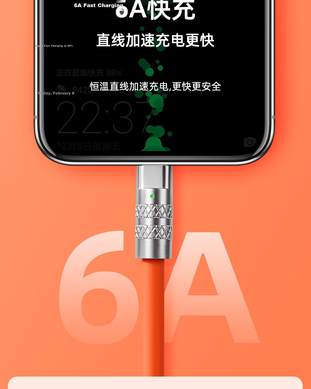 OKSJ Type-C Data Cable, 6A Fast Charging 100W/66W, Compatible with Huawei Mate60Pro/P50/Honor/MI/Vivo Android Phones [2 Meters, Two-Pack] 10