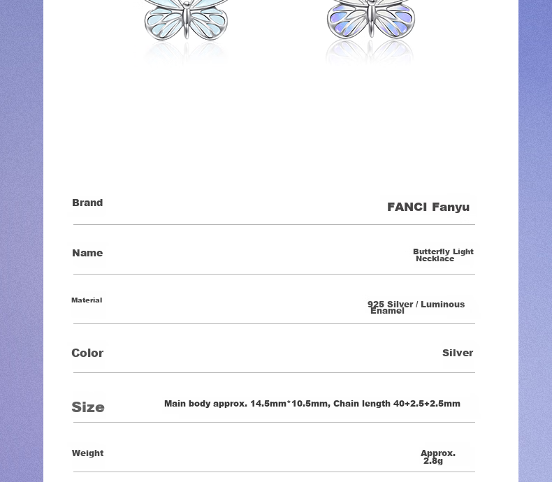 FanciFanci Butterfly Glow Necklace Light-Up Butterfly Silver Pendant Women's Luxury Birthday Gift for Girls 17