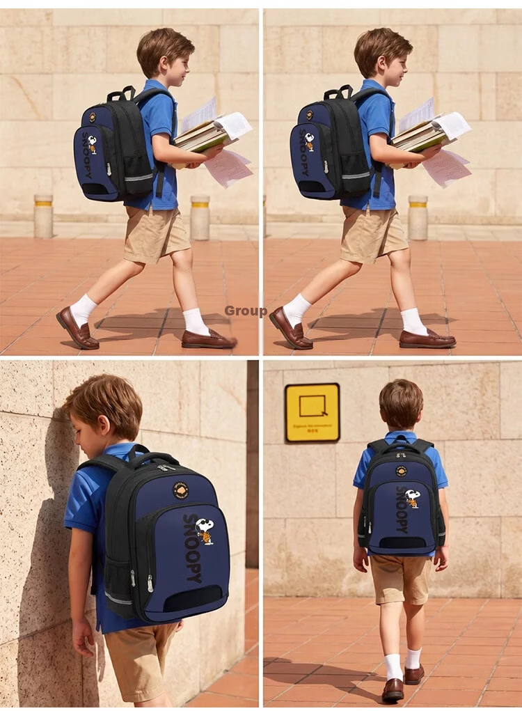 SNOOPY Children's Backpack, Boys And Girls Elementary School Students Grades 1-3 Lightweight Cartoon Backpack for Older Students, Light Blue 7