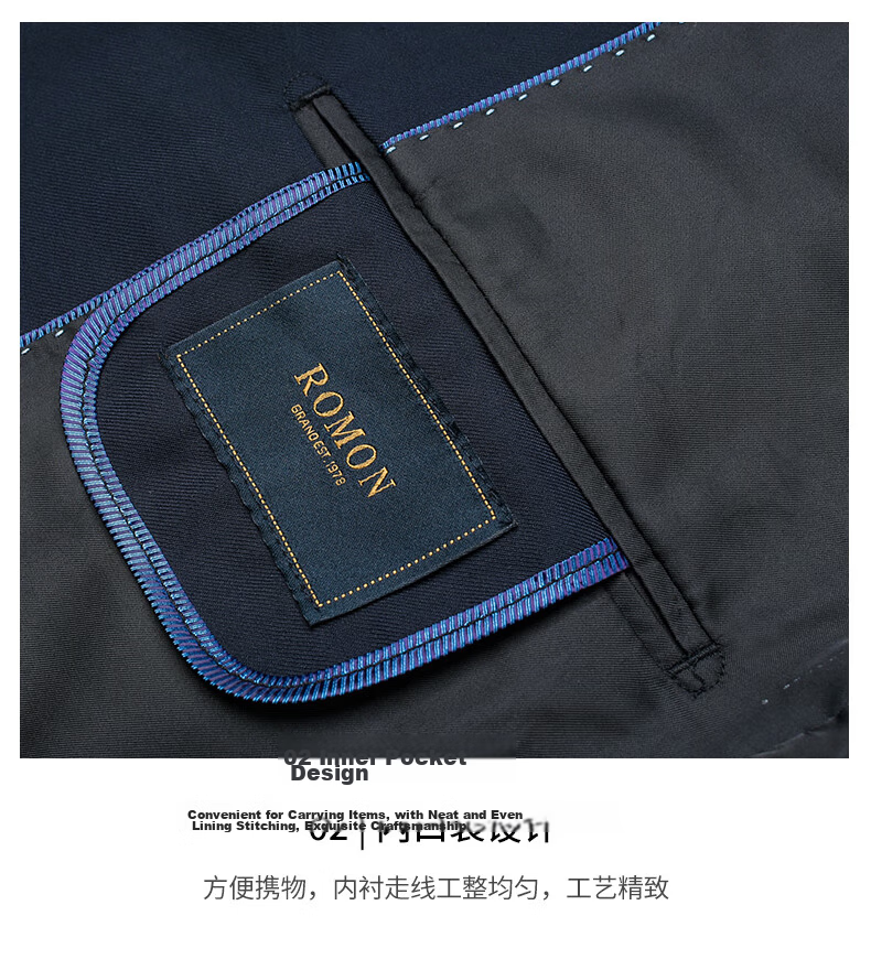 ROMON Men's Suit, Business Elastic Workwear Casual Blazer Jacket, Formal Wear Professional Attire Outerwear, Small Suit for Wedding 6