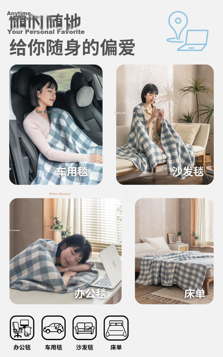 JD Jingzao 100% Cotton Gauze Blanket Machine Washable Towel Quilt Class A Blanket Sunny Blue 1.5x2m 10