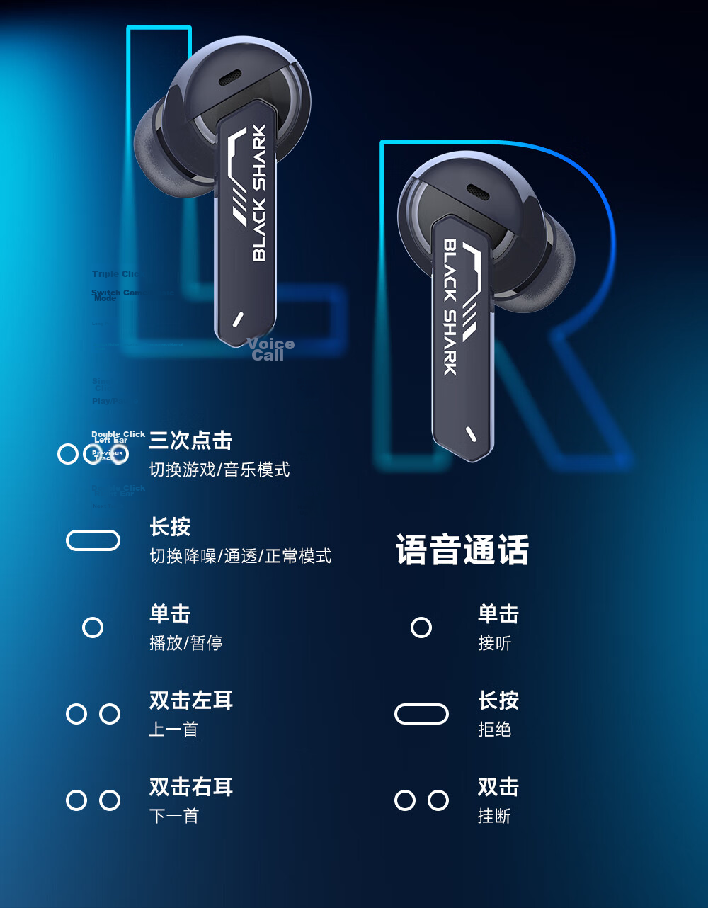 Black Shark Fengming Gaming In-Ear Bluetooth Earphones 2.4G Dual Mode 0.02s Low Latency Noise Cancelling FPS Mobile Game Headset Compatible with iPhone 17 Huawei 80 Xiaomi Honor 20