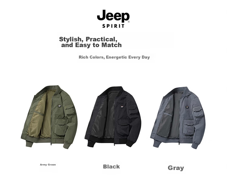 JEEP SPIRIT Men's Spring American-Style Baseball Collar Jacket, Army Green, Size L 4