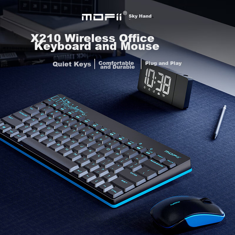 Mofii X210 Wireless Keyboard and Mouse Set Office Portable Computer Keyboard Laptop Keyboard All-in-One Blue and Black