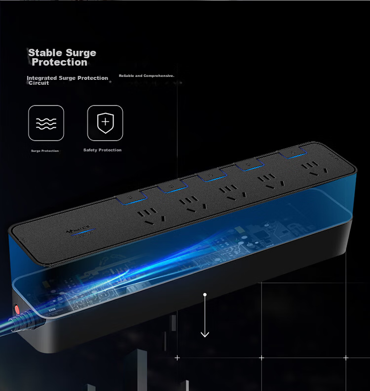 BULL Surge Protector Power Strip / Extension Cord / Power Bar / Multi-Outlet Strip / Power Board / Cable Reel GN-H5330 6 Outlets with Master Switch, 3 Meters Long 4