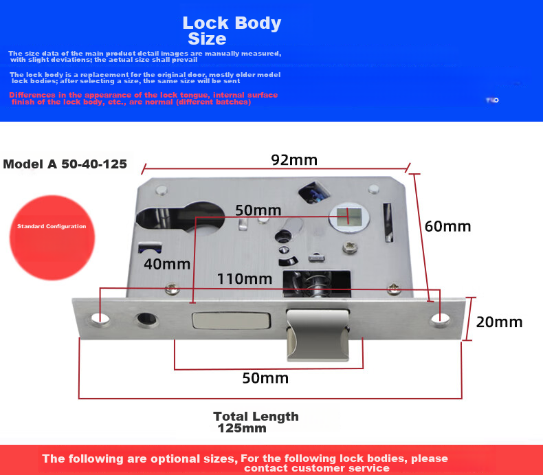 HOTUN Door Lock for Indoor Bedroom Doors, Adjustable Size, Suitable for Bathroom Solid Wood Doors, Universal Handle KTS01-160 7